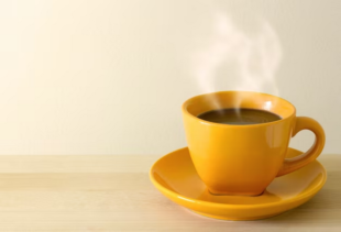Steaming cup of coffee.